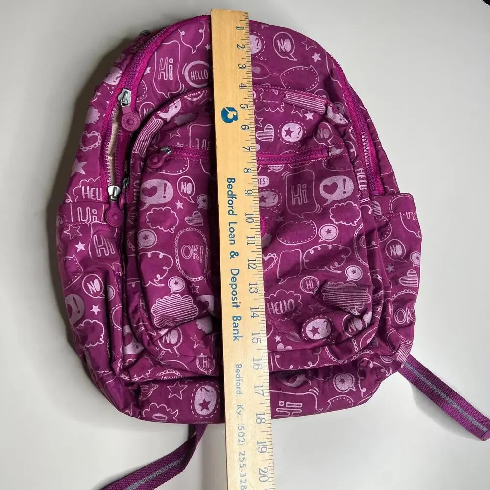 Kipling Backpack Pink Purple Print Girls School Bag Hello Hearts Stars Live.Ligh
